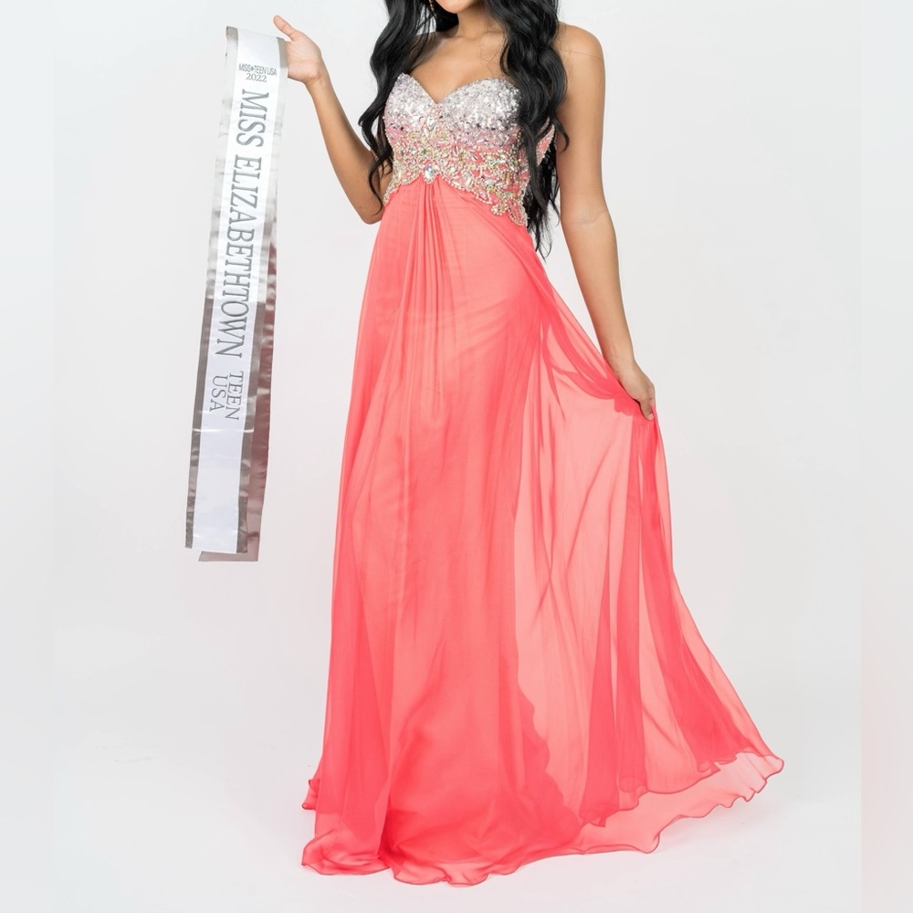 Blush by Alexia strapless, coral evening gown. Size 4.